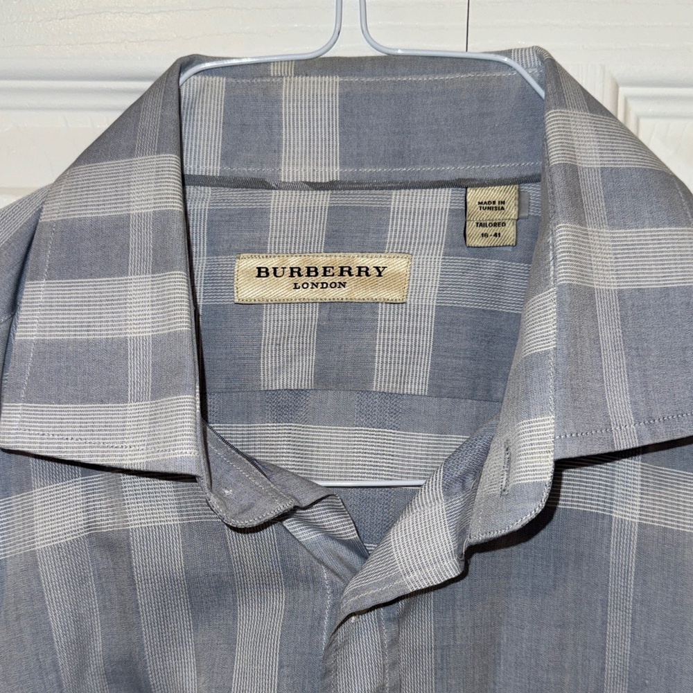 Burberry Blue and White Plaid Men's Shirt